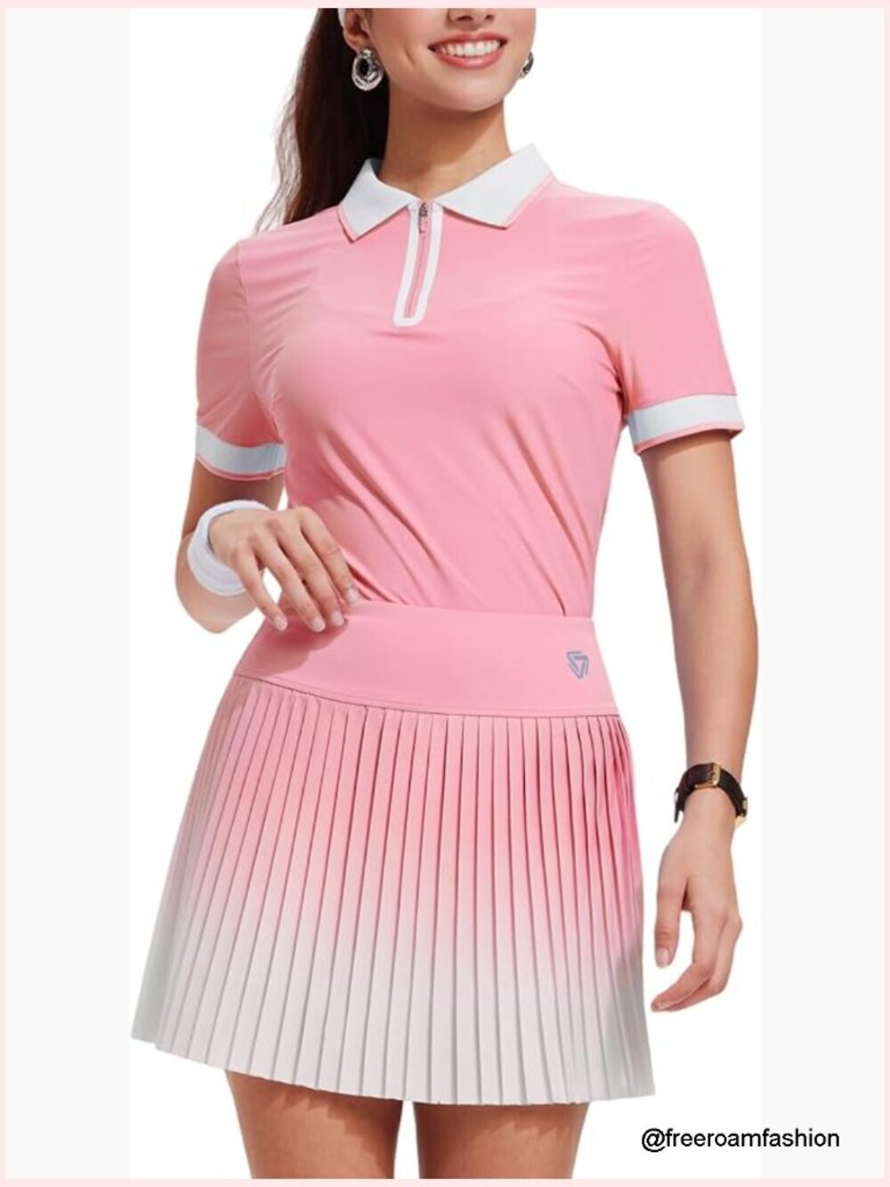 Womens Tennis Skirt Set 2 Piece Athletic Golf Skort Pleated Zip Polo Top